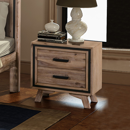Seashore Bedside Table in Solid Acacia Timber with Silver Brush Colour
